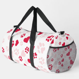 Red & Pink Cat Paw Print Heart Pattern Duffle Bag