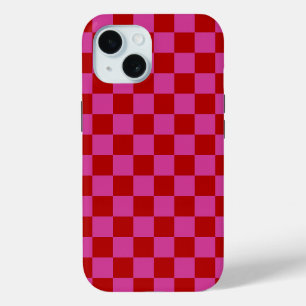 Red + Pink Check Checkered Checkerboard Pattern iPhone 15 Case