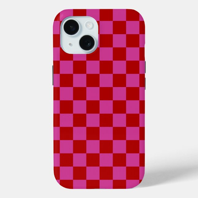Red + Pink Check Chequered Chequerboard Pattern Case-Mate iPhone Case (Back)