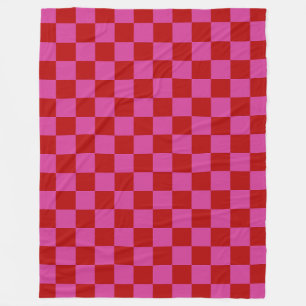 Red + Pink Check Chequered Chequerboard Pattern Fleece Blanket