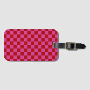 Red + Pink Check Chequered Chequerboard Pattern Luggage Tag