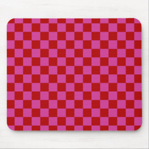 Red + Pink Check Chequered Chequerboard Pattern Mouse Mat