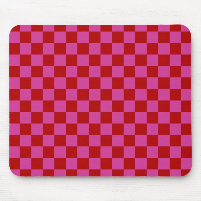 Red + Pink Check Chequered Chequerboard Pattern Mouse Mat (Front)