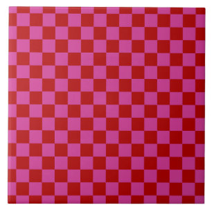 Red + Pink Check Chequered Chequerboard Pattern Tile