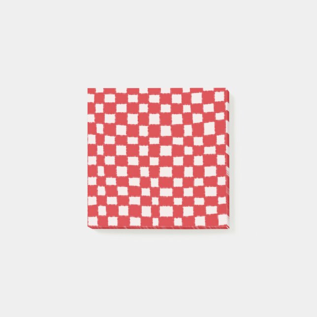 Red Pink Chequerboard Bold Chequered Pattern Post-it Notes (Front)