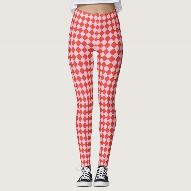 Red & Pink Chequerboard Leggings (Front)
