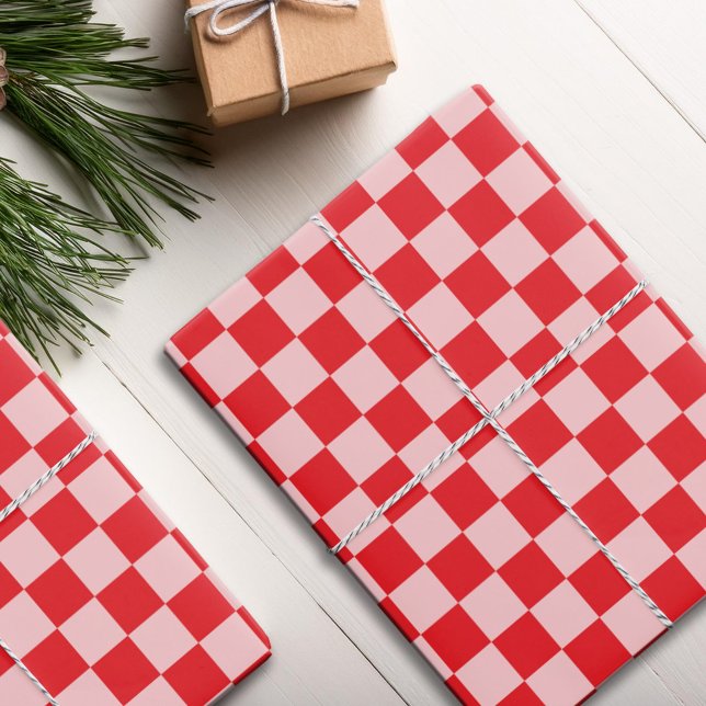 Red Pink Chequered Pattern Wrapping Paper Sheet (Creator Uploaded)