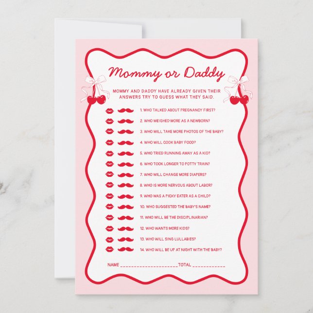 Red Pink Cherry Baby Shower Guess Mommy or Daddy Invitation (Front)