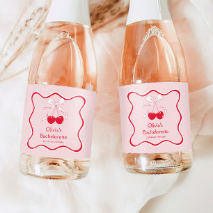 Red Pink Cherry On Top Bachelorette Mini Champagne Sparkling Wine Label