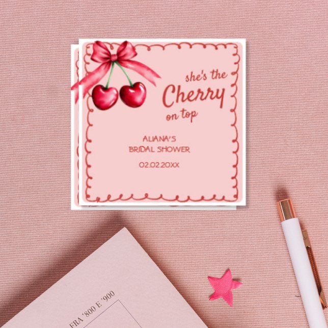 Red & Pink Cherry On Top Cherry Bridal Shower Napkin (Creator Uploaded)