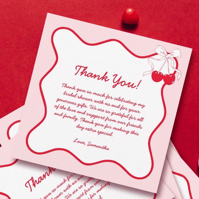 Red Pink Cherry Valentines Bridal Shower Thank You (Creator Uploaded)
