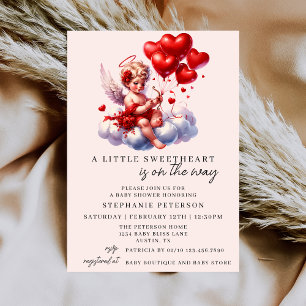 Red Pink Cherub A Little Sweetheart Baby Shower  Invitation