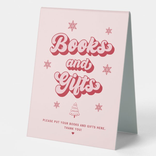 Red Pink Christmas Baby Shower Books and Gifts  (Front)