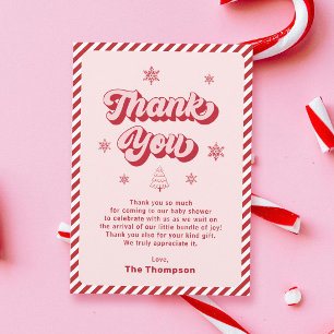 Red Pink Christmas Baby Shower Thank You Card