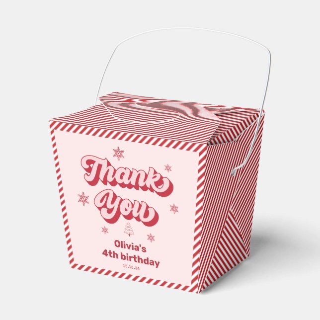 Red Pink Christmas Birthday Thank You  Favour Box (Front Side)