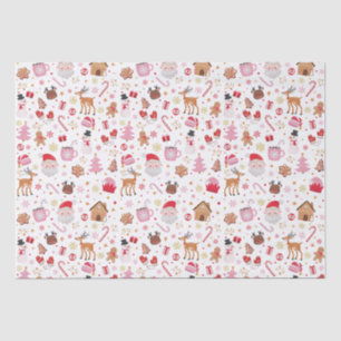 Red Pink Christmas Santa Claus Reindeer Wonderland Tissue Paper