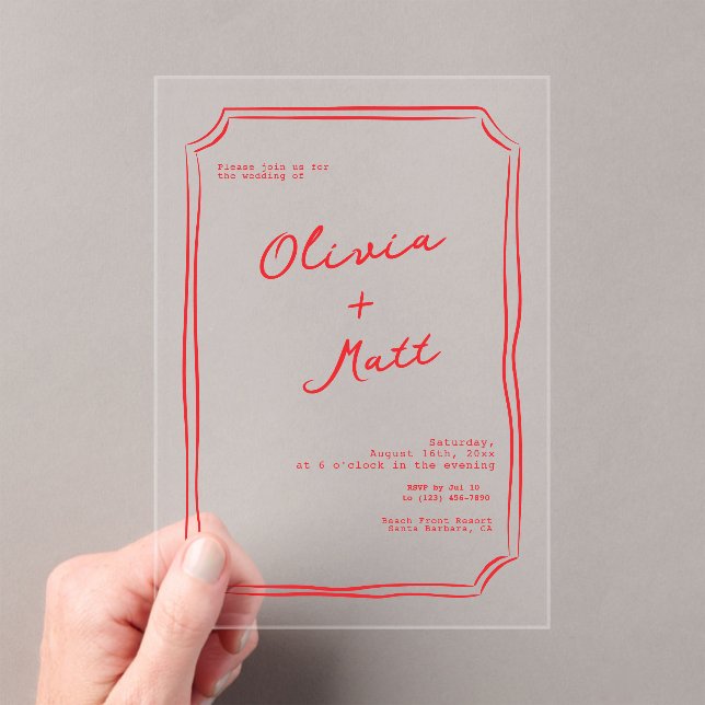 Red + Pink Colorful Wedding Invite Acrylic Invitations (Insitu (Handheld))