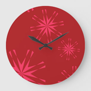 Red, pink, cool trendy modern star flower abstract large clock
