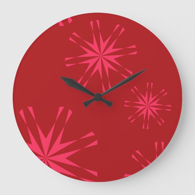 Red, pink, cool trendy modern star flower abstract large clock (Front)