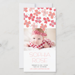 Red Pink Daisies Baby Girl Birth Announcement