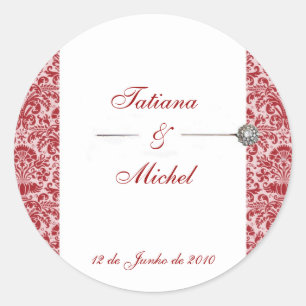 Red & Pink Damask Classic Round Sticker