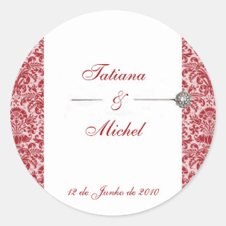 Red & Pink Damask Classic Round Sticker