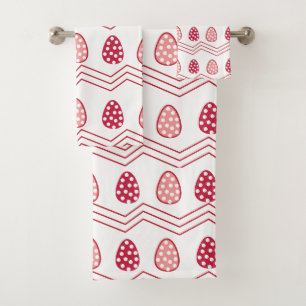 Red Pink Easter Eggs Easter Pattern  Bath Towel Set