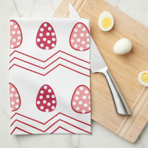 Red Pink Easter Eggs Easter Pattern Tea Towel