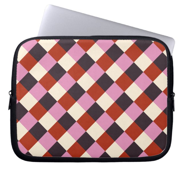 Red Pink Eggplant Ivory Retro Plaid Laptop Sleeve (Front)