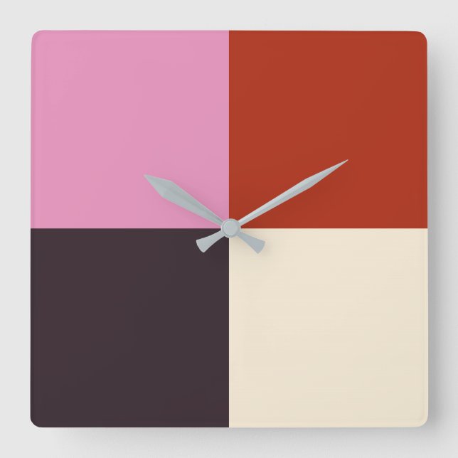 Red Pink Eggplant Ivory Square Wall Clock (Front)