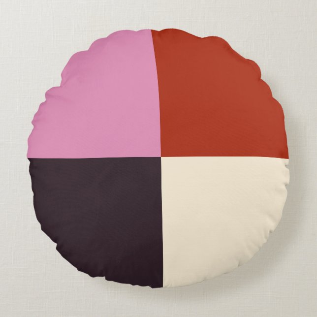 Red Pink Eggplant Ivory Stylish Round Cushion (Front)