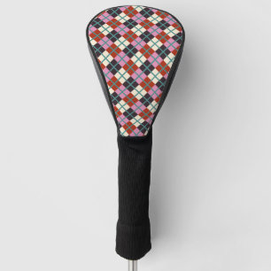 Red Pink Eggplant Ivory Teal Retro Plaid Golf Head Cover