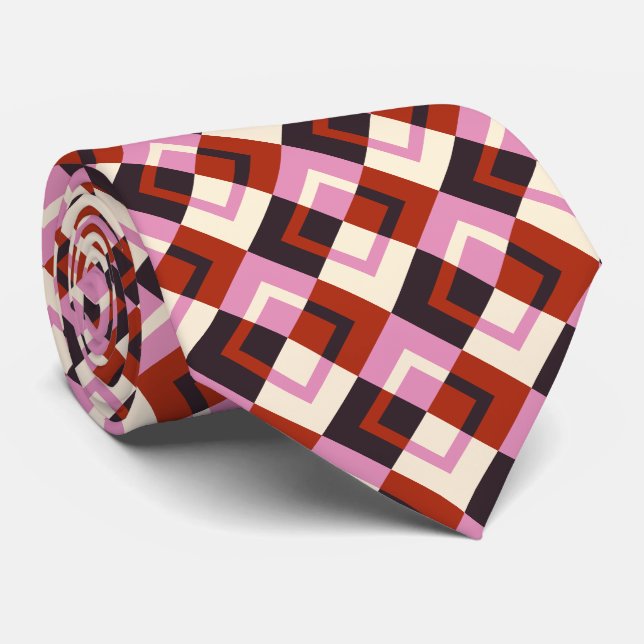 Red Pink Eggplant Ivory Tie (Rolled)