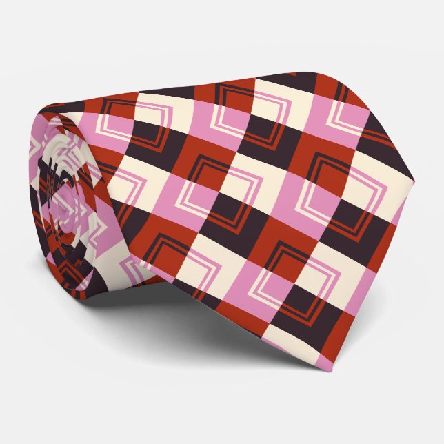 Red Pink Eggplant Ivory Tie (Rolled)