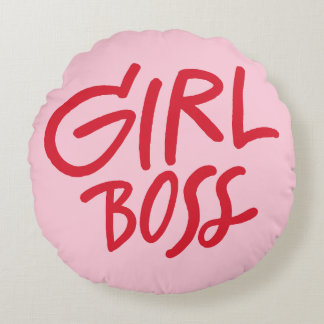 Red & Pink Feminine Girl Boss Bold Typography Round Cushion