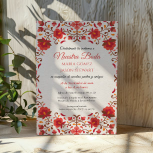 Red Pink Floral Aesthetic Romantic Spanish Wedding Invitation