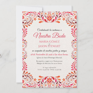 Red Pink Floral Botanical Romantic Spanish Wedding Invitation