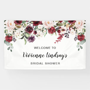 Red Pink Floral Bridal Shower Welcome Banner