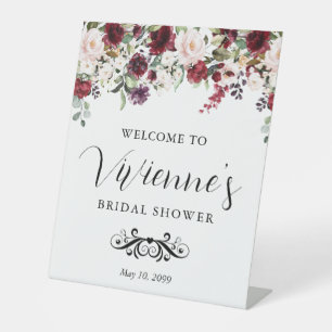 Red Pink Floral Bridal Shower Welcome Pedestal Sign