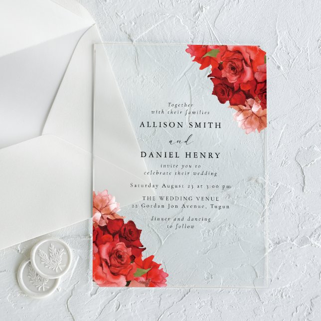 Red & Pink Floral Elegant Wedding Acrylic Invitations (Creator Uploaded)