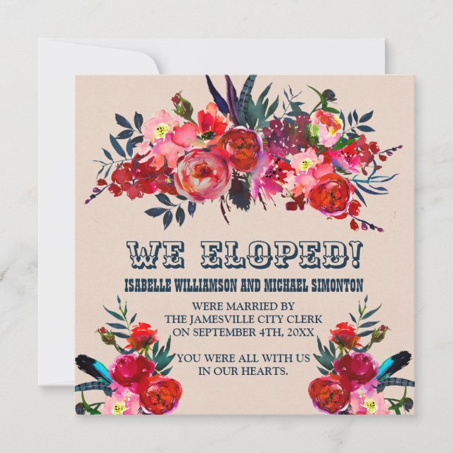 Red & Pink Floral Elopement Announcement (Front)