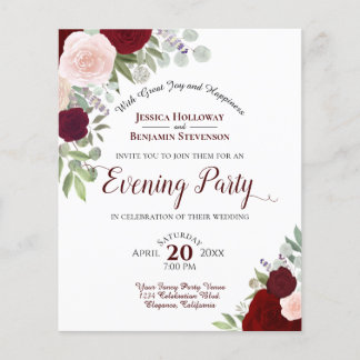 Red & Pink Floral Evening Party Budget Invite