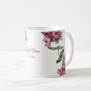 Red Pink Floral Green Leaves Modern Wedding Party Coffee Mug