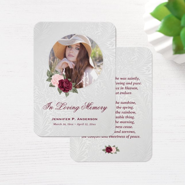 Red Pink Floral Memorial Funeral Prayer Card (Desk)