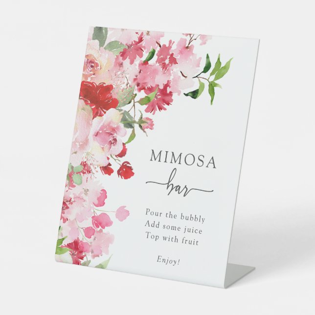Red Pink Floral Mimosa Bar Sign (Front)
