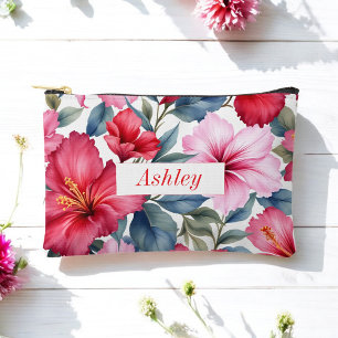 Red Pink Floral Watercolor Elegant Accessory Pouch