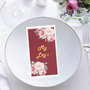 Red pink florals business logo napkin