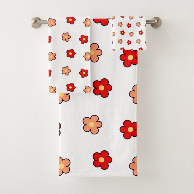Red Pink Flower Boho Chic Bath Towel Set (Insitu)
