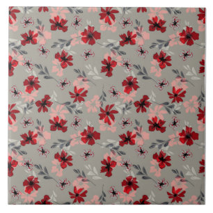 Red pink flowers on a grey background. tile