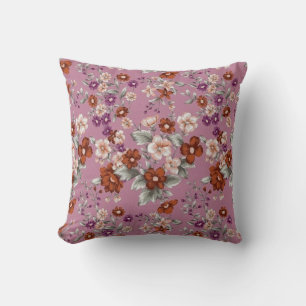 Red & Pink flowers on a Purple Pattern Cushion
